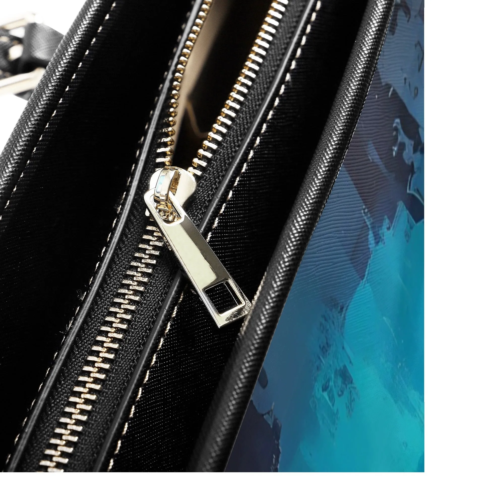 Edgy Whimsical Original White Dog Art Zipper Handbag