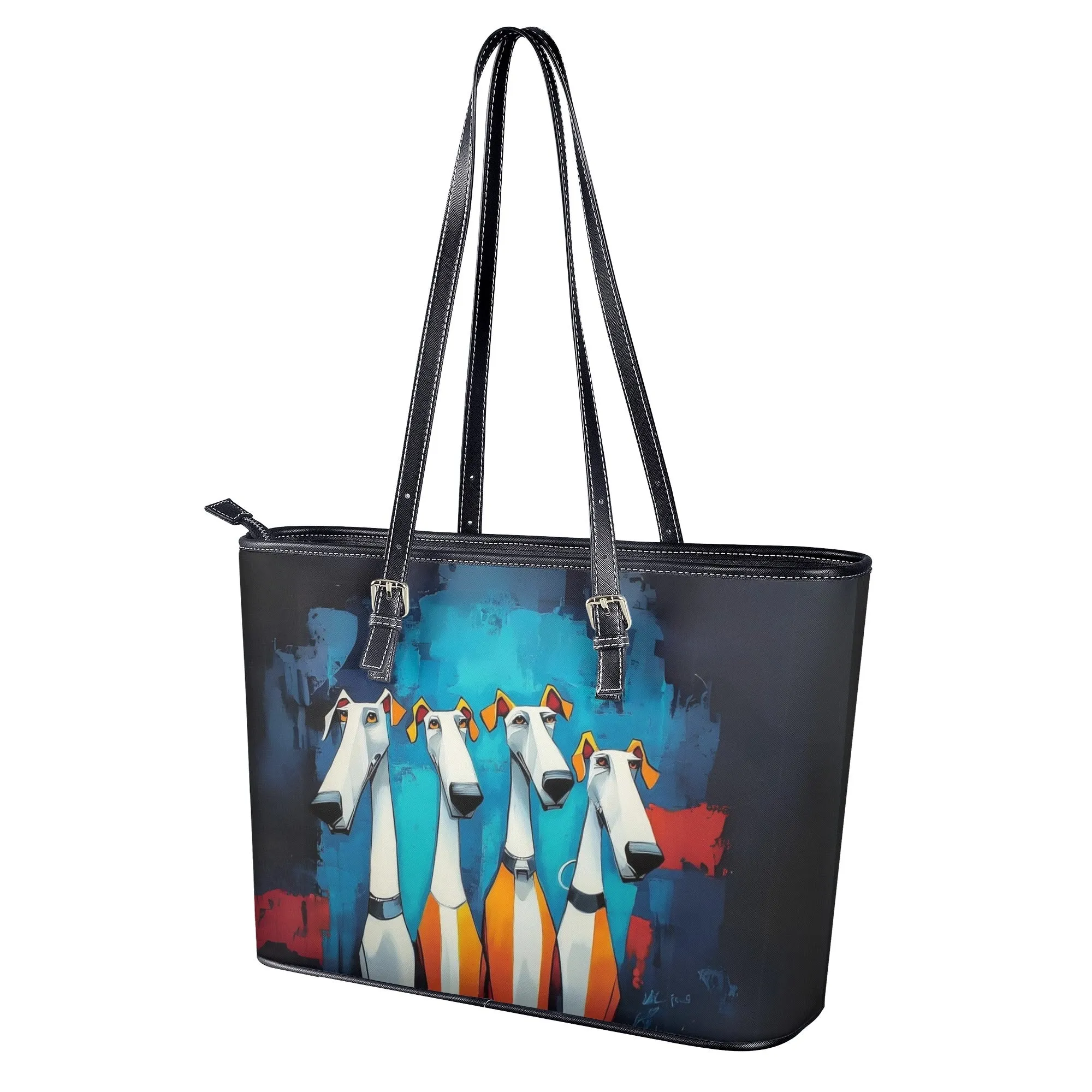 Edgy Whimsical Original White Dog Art Zipper Handbag