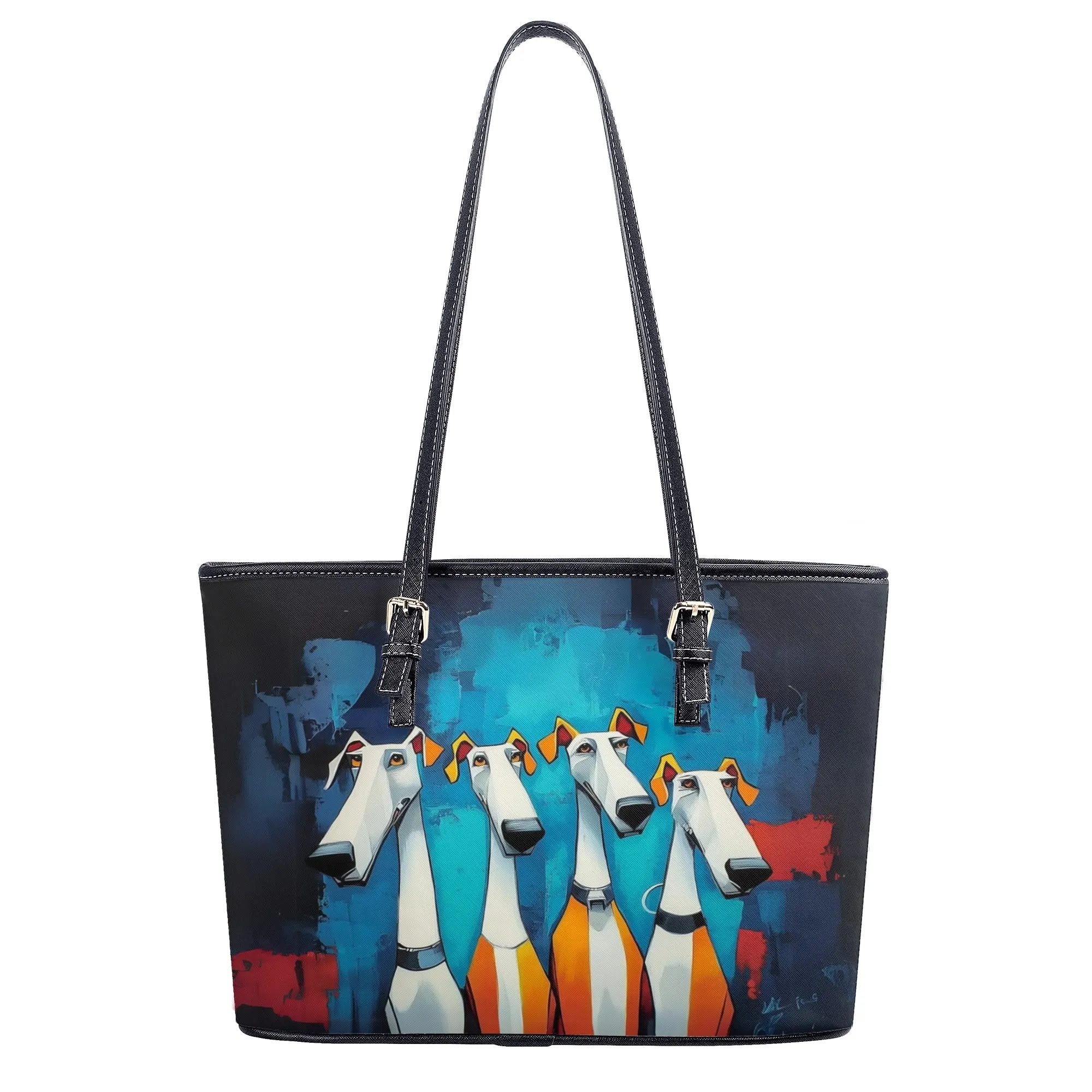 Edgy Whimsical Original White Dog Art Zipper Handbag