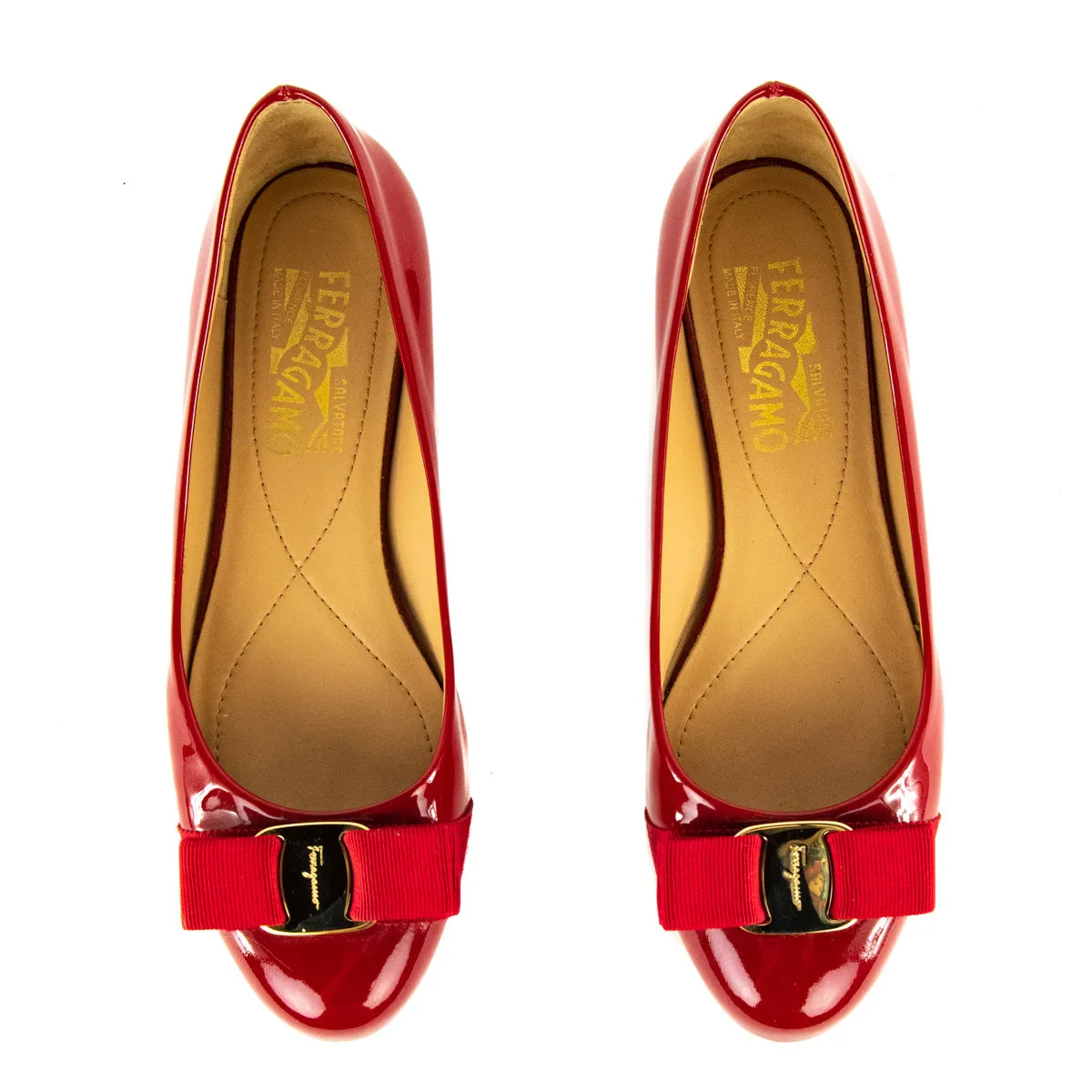 Ferragamo Red Patent Vara Bow Ballet Flats Size US 6.5B