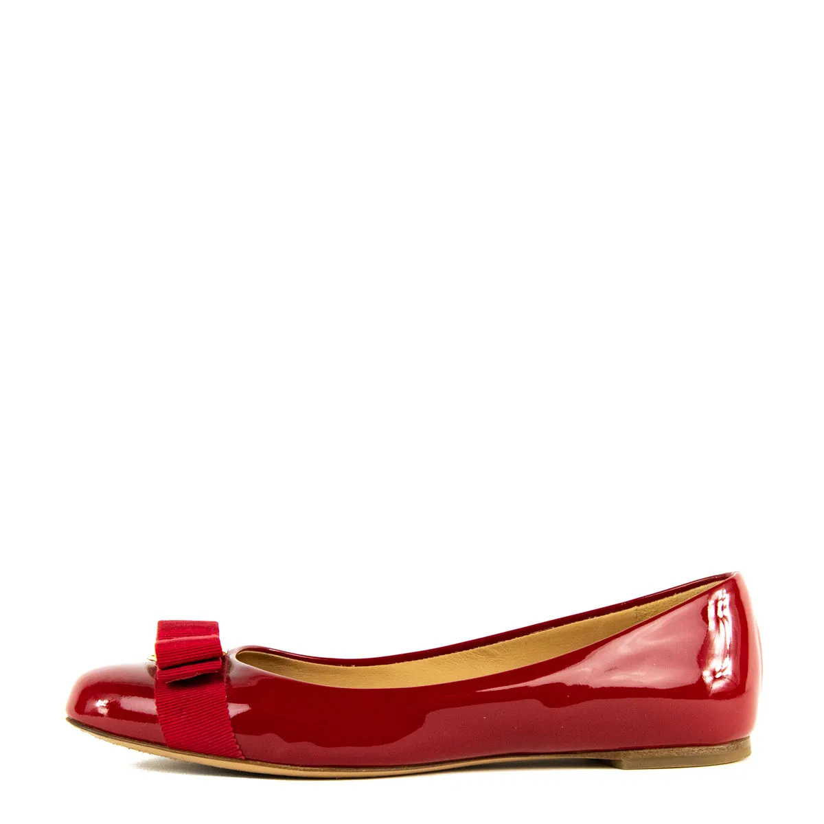Ferragamo Red Patent Vara Bow Ballet Flats Size US 6.5B
