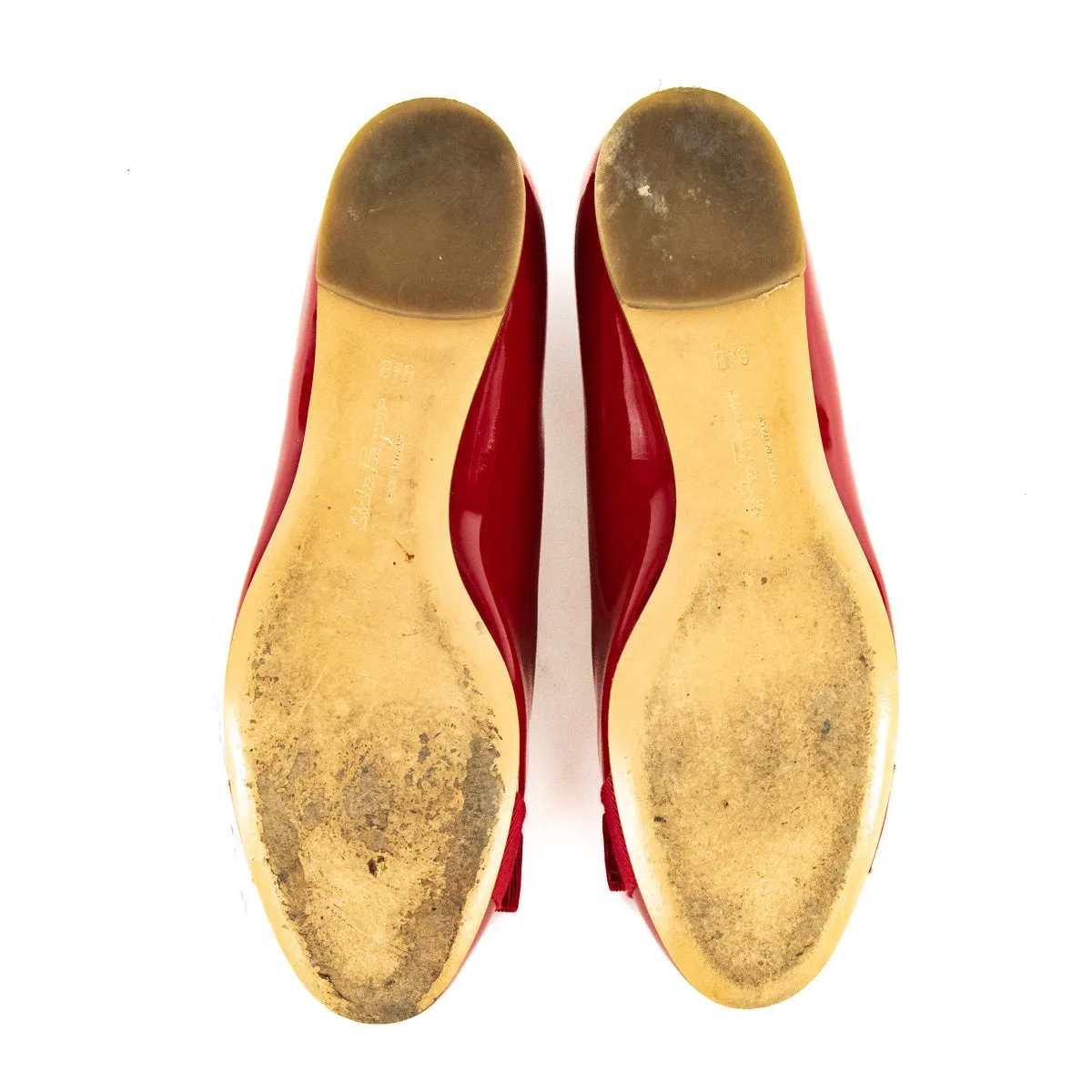 Ferragamo Red Patent Vara Bow Ballet Flats Size US 6.5B