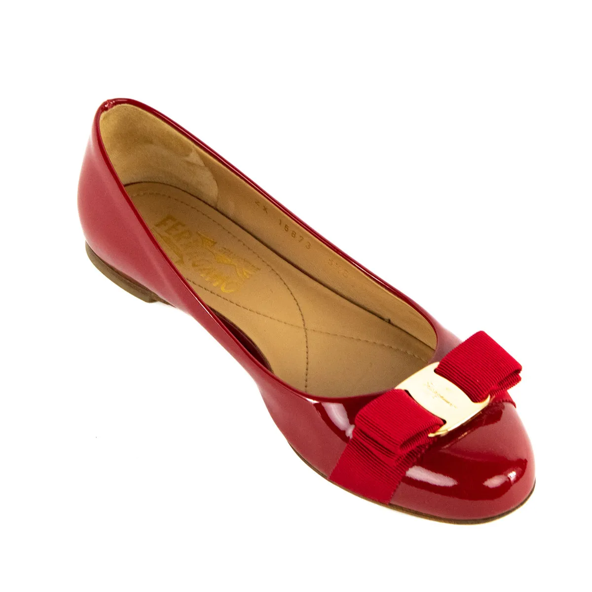 Ferragamo Red Patent Vara Bow Ballet Flats Size US 6.5B