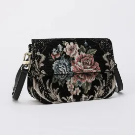 Floral Black Flap Crossbody Bag
