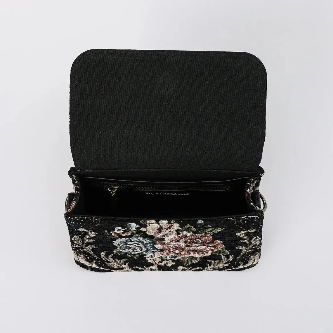 Floral Black Flap Crossbody Bag