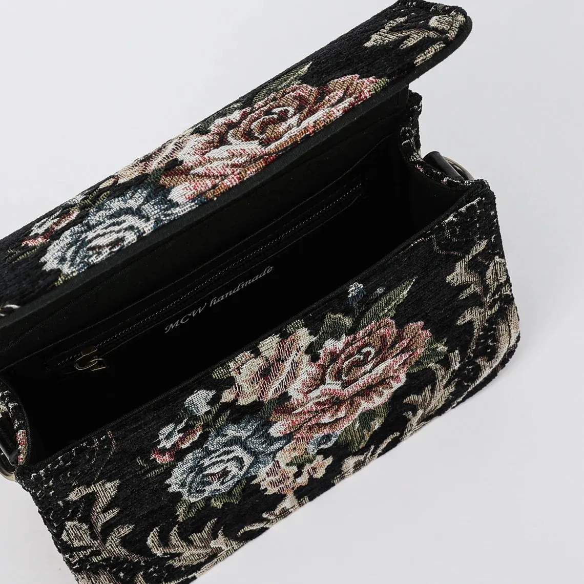 Floral Black Flap Crossbody Bag