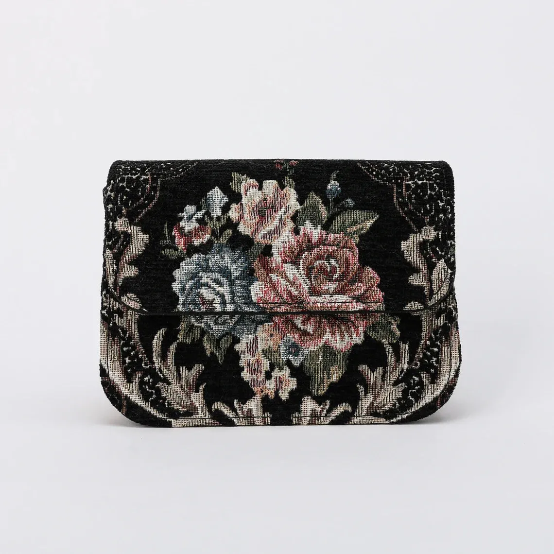 Floral Black Flap Crossbody Bag