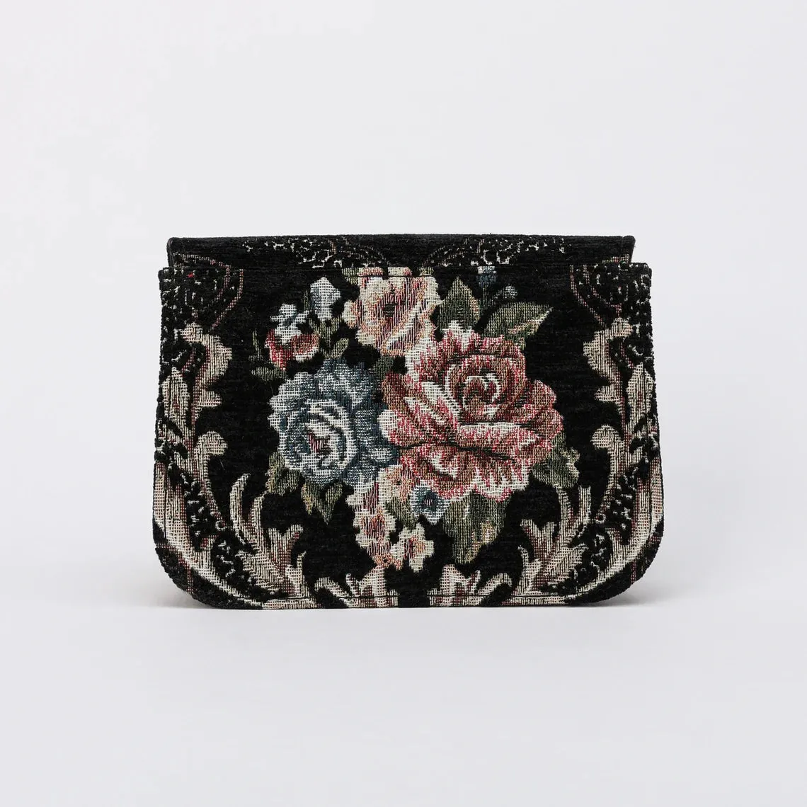 Floral Black Flap Crossbody Bag