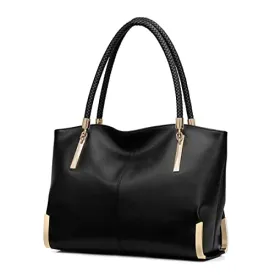 FOXER Large Leather Tote Handbags for Women, Split Cowhide, Black