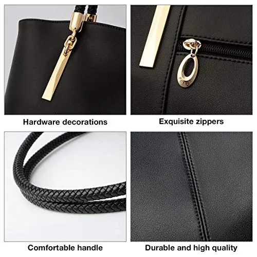 FOXER Large Leather Tote Handbags for Women, Split Cowhide, Black
