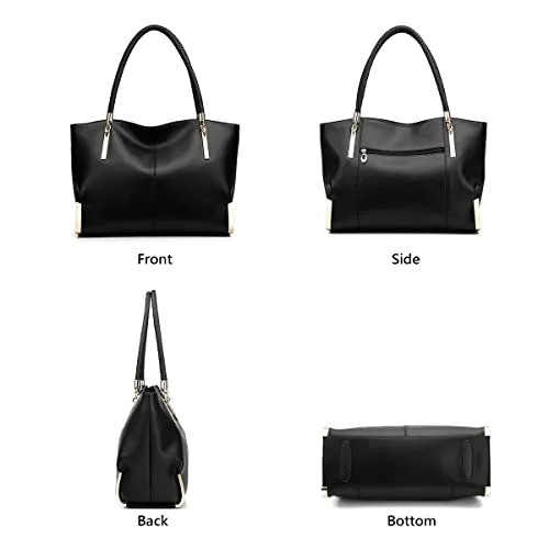 FOXER Large Leather Tote Handbags for Women, Split Cowhide, Black