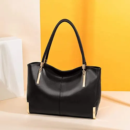 FOXER Large Leather Tote Handbags for Women, Split Cowhide, Black