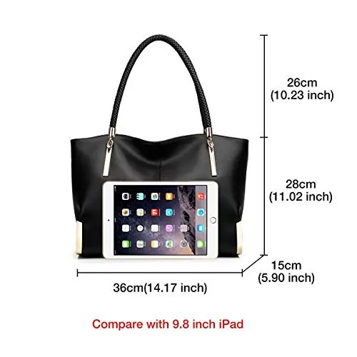 FOXER Large Leather Tote Handbags for Women, Split Cowhide, Black
