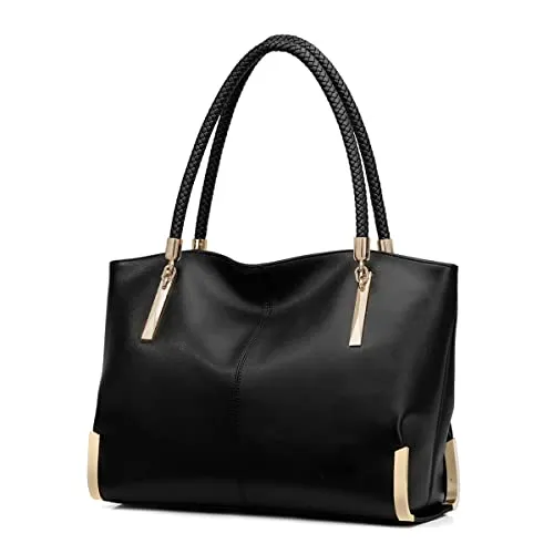 FOXER Large Leather Tote Handbags for Women, Split Cowhide, Black