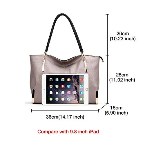 FOXER Large Leather Tote Handbags for Women, Split Cowhide, Rose Gold