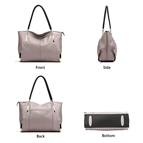 FOXER Large Leather Tote Handbags for Women, Split Cowhide, Rose Gold