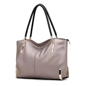 FOXER Large Leather Tote Handbags for Women, Split Cowhide, Rose Gold