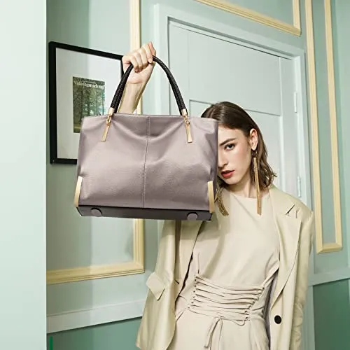 FOXER Large Leather Tote Handbags for Women, Split Cowhide, Rose Gold