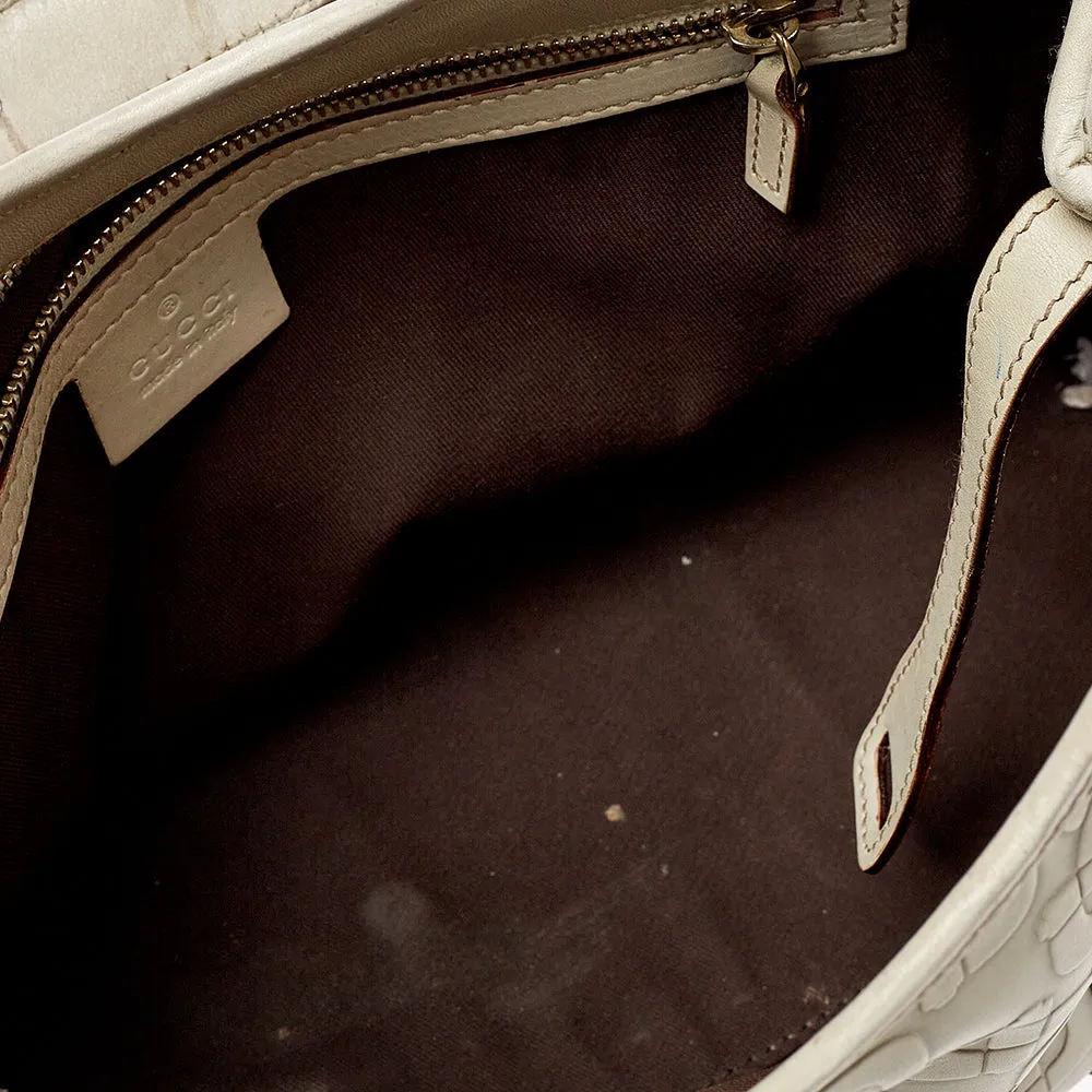Gucci White Leather Horsebit Embossed Tote