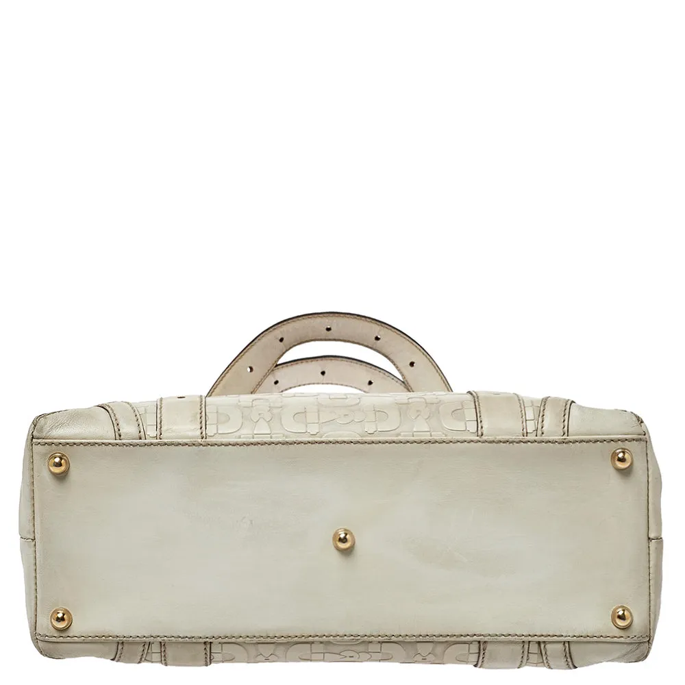 Gucci White Leather Horsebit Embossed Tote