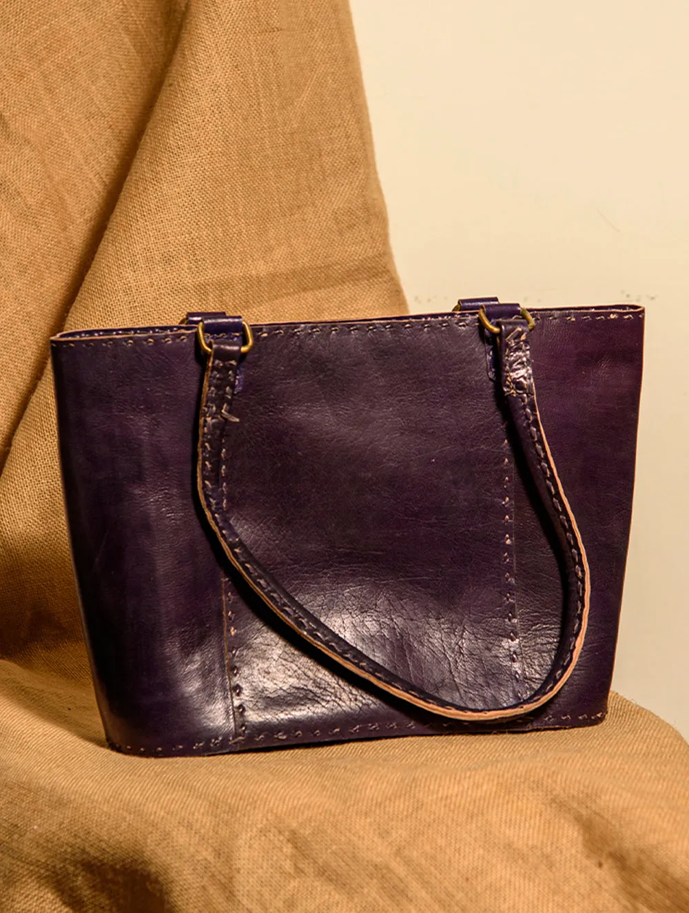 Handcrafted Jawaja Leather Tote Bag with Front Pocket