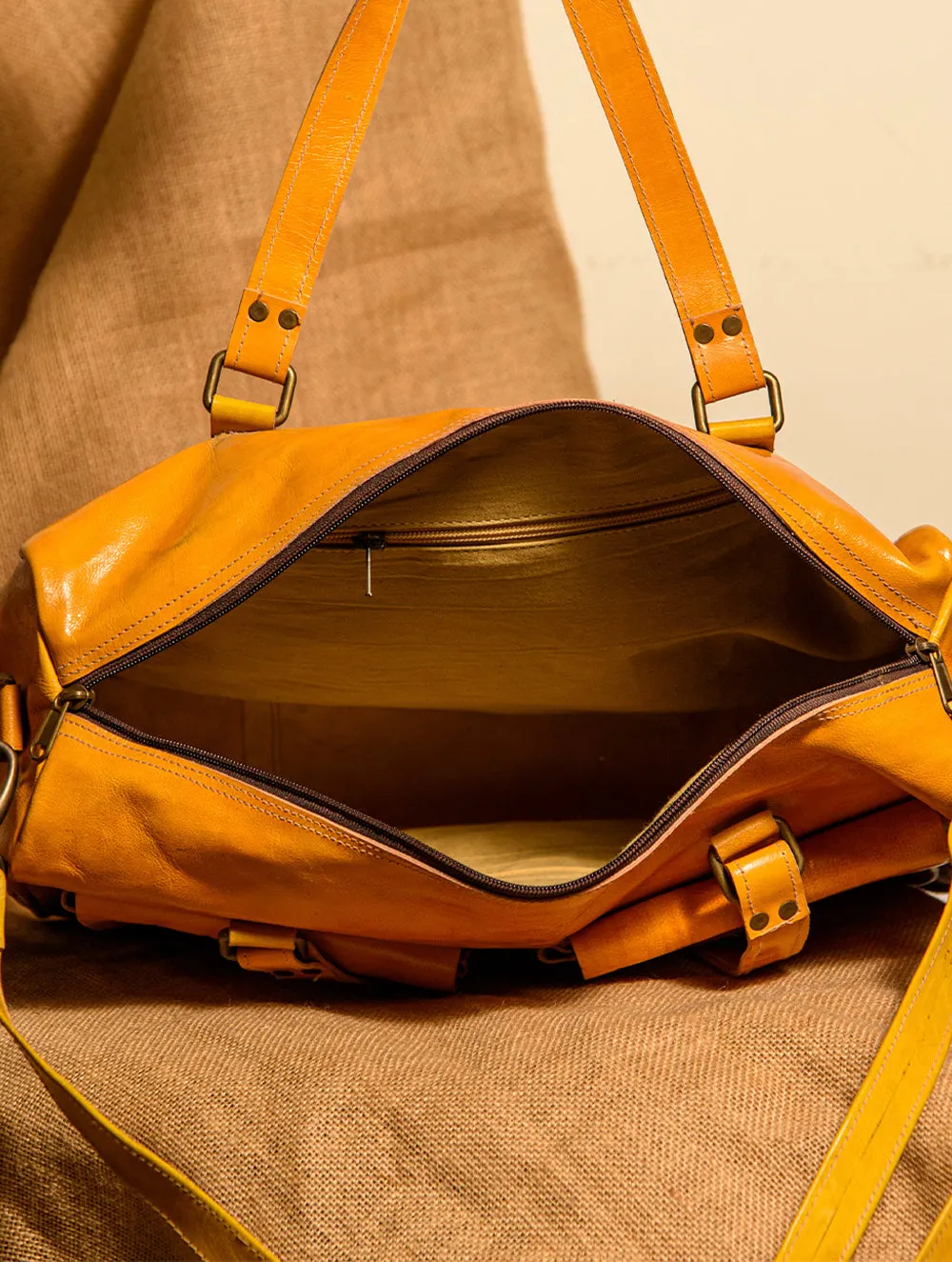 Handcrafted Jawaja Leather Tote / Laptop / Utility Bag with Patchwork
