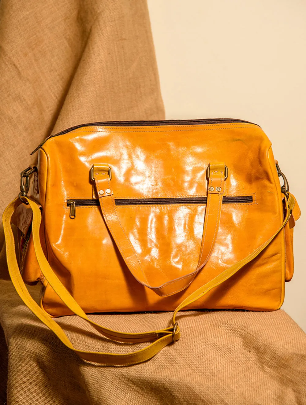 Handcrafted Jawaja Leather Tote / Laptop / Utility Bag with Patchwork