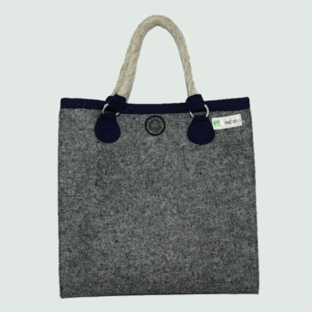 Light Grey & Black Organic wool felt Tote Bag