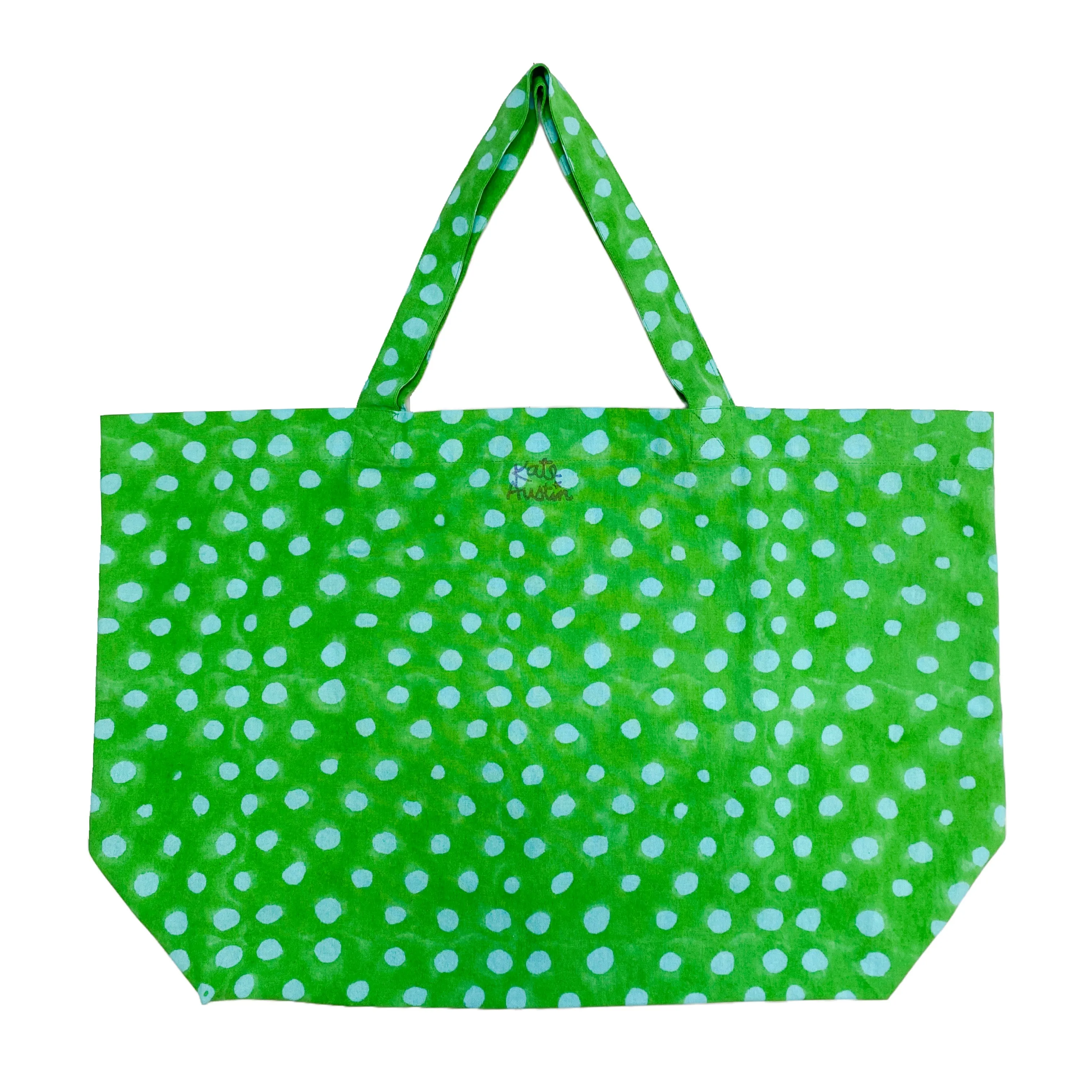Market Bag in Green Blue Dot