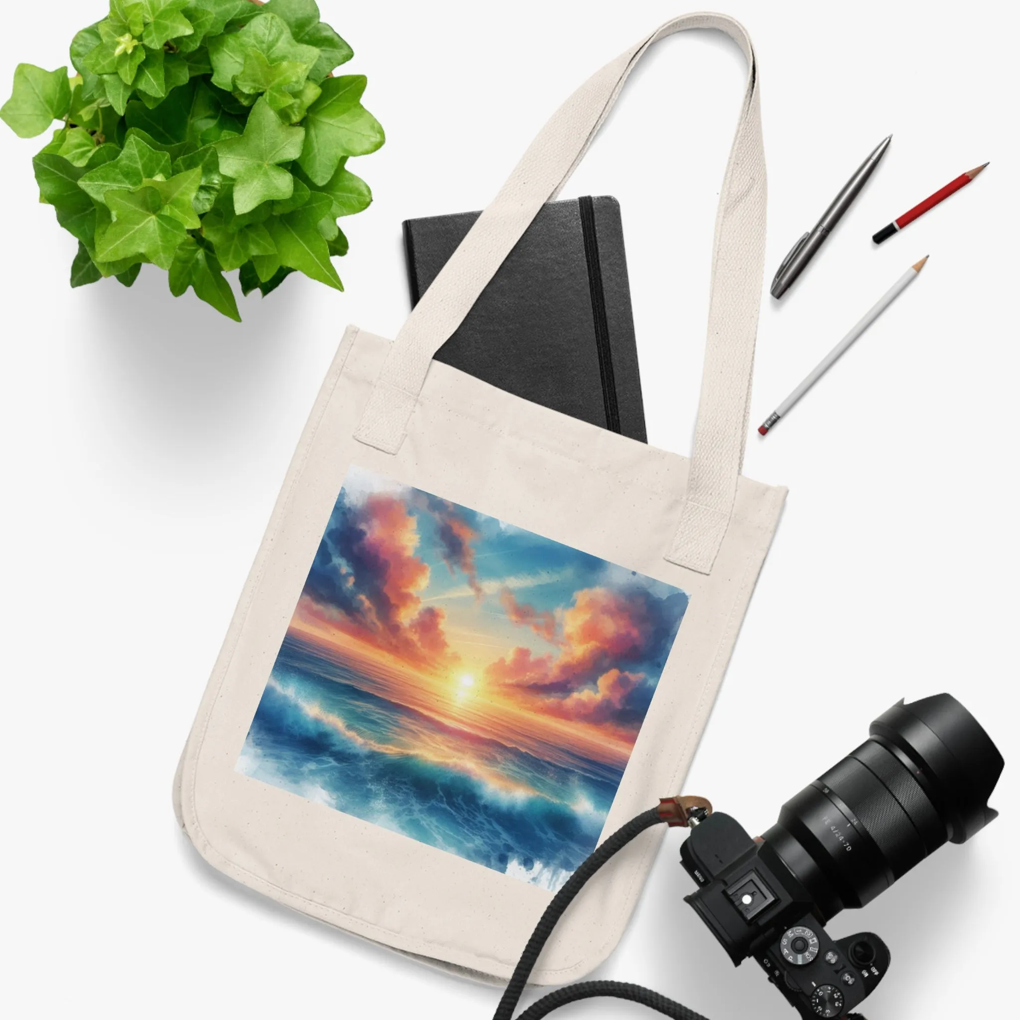 Nature view of a peaceful seaside town on a sunny day Organic Canvas Tote Bag
