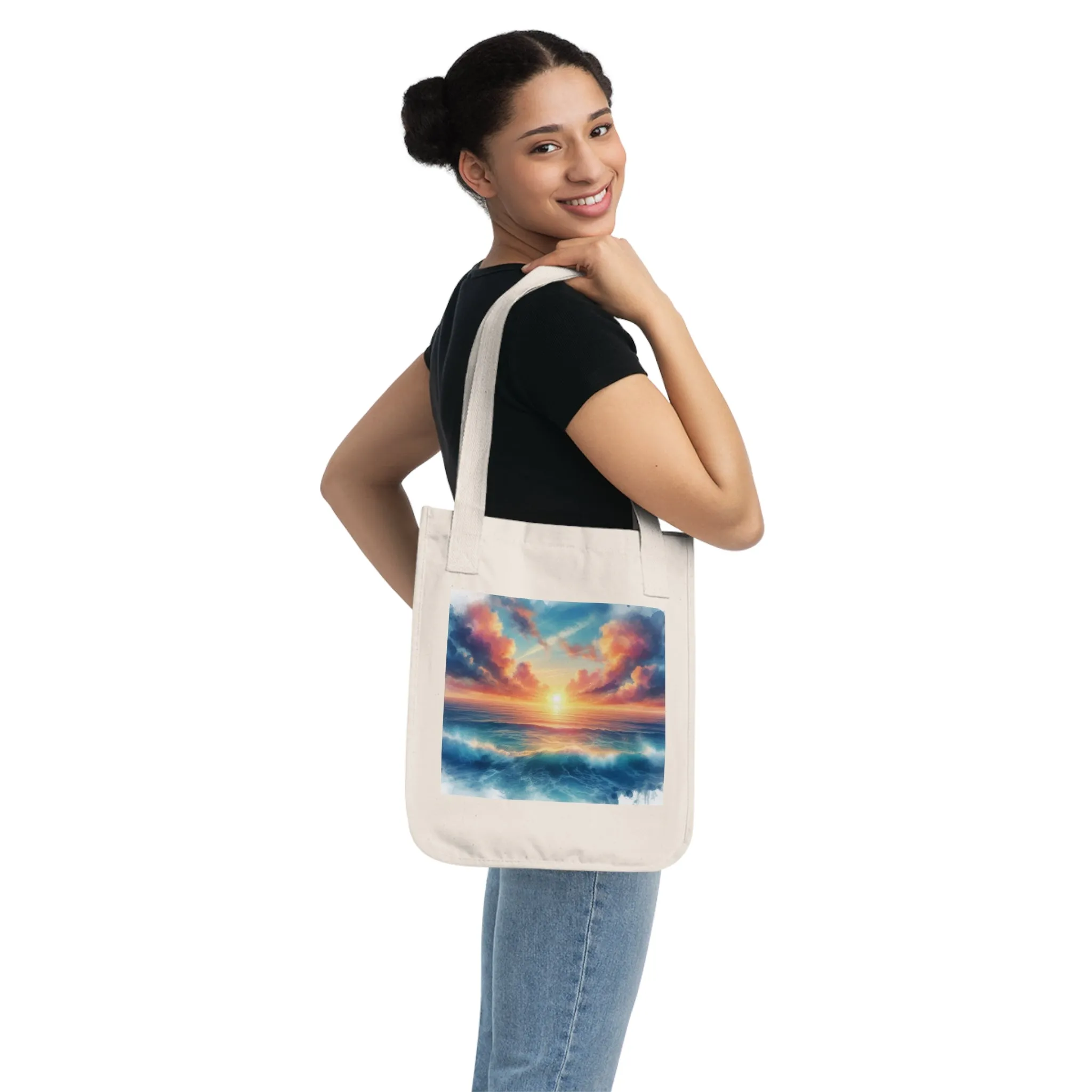 Nature view of a peaceful seaside town on a sunny day Organic Canvas Tote Bag