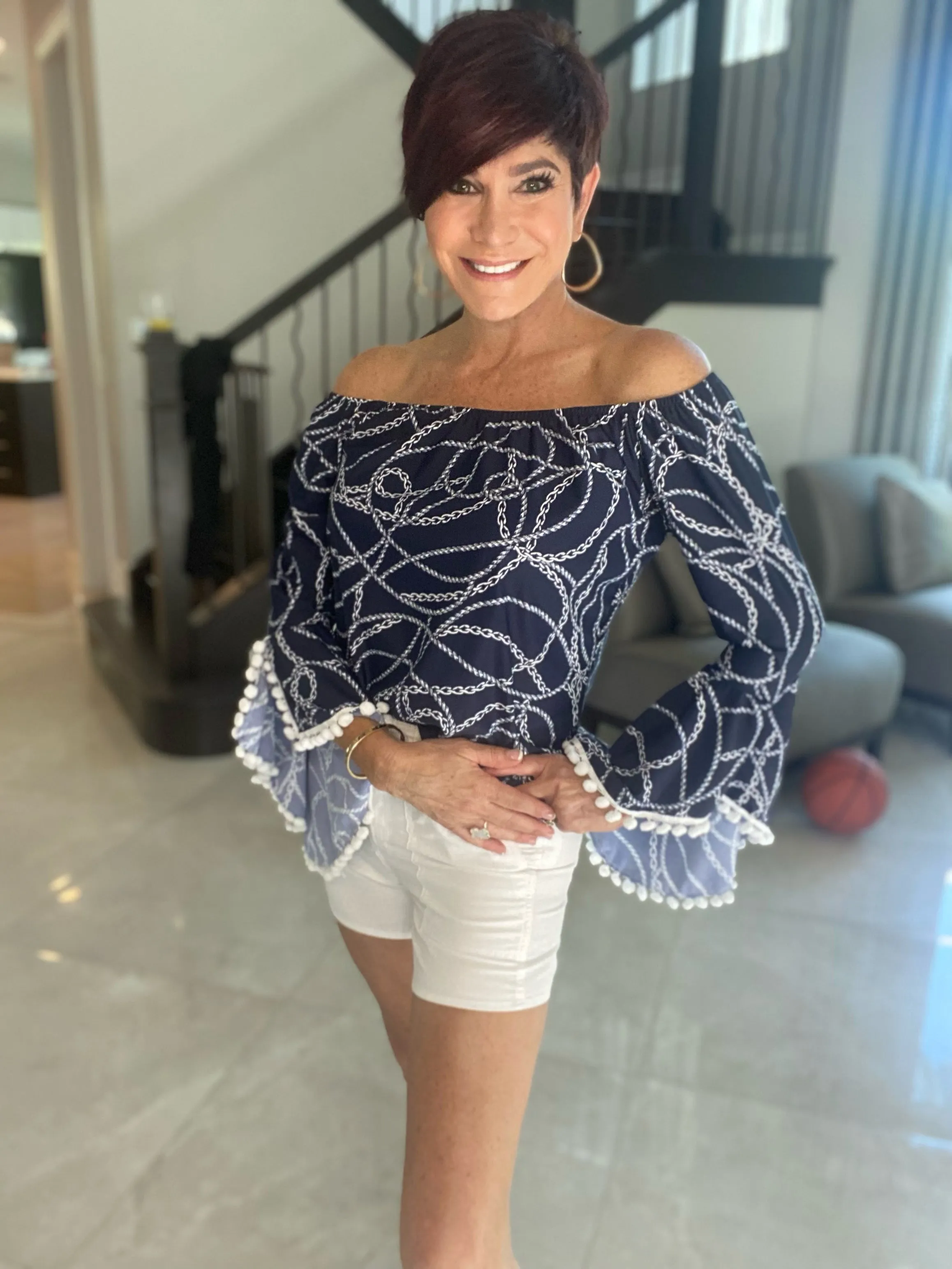 Navy Knot Bell Sleeve Top