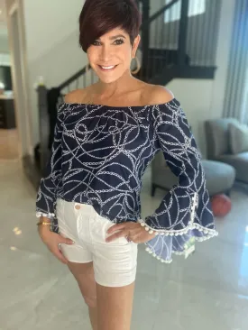 Navy Knot Bell Sleeve Top