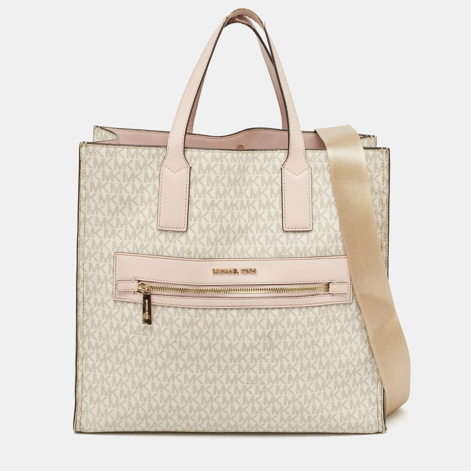 Off White/Pink Signature Coated Canvas Large Kenly Tote