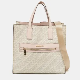 Off White/Pink Signature Coated Canvas Large Kenly Tote