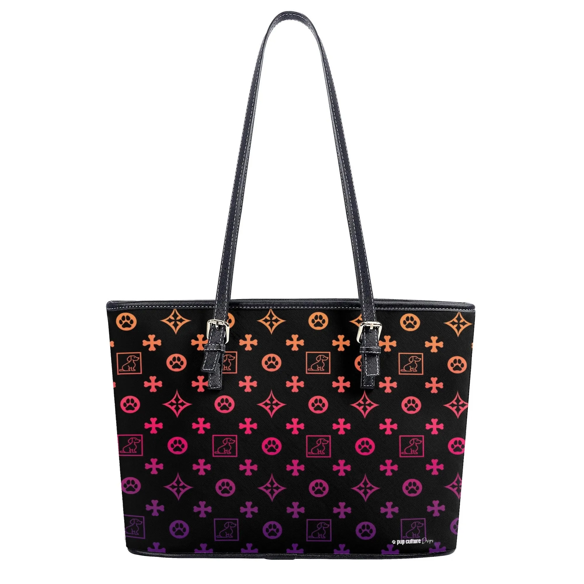 Signature Dog Lover Motif Durable Handbag Black with Ombre Overlay