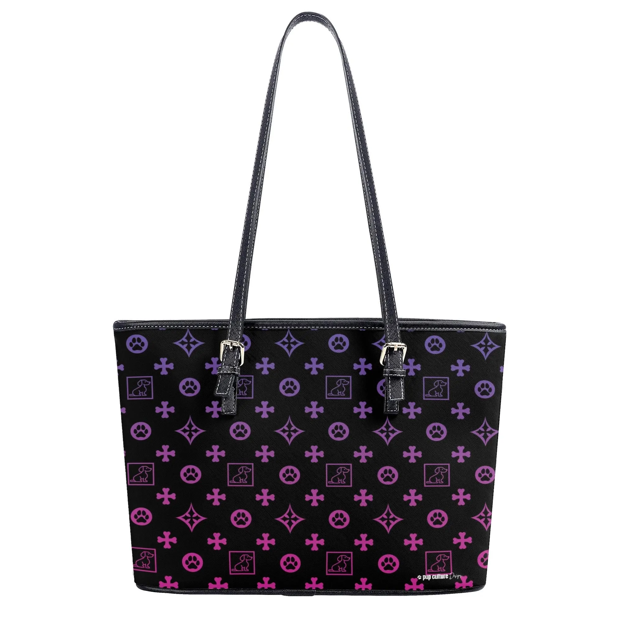 Signature Dog Lover Motif Durable Handbag Black with Ombre Overlay
