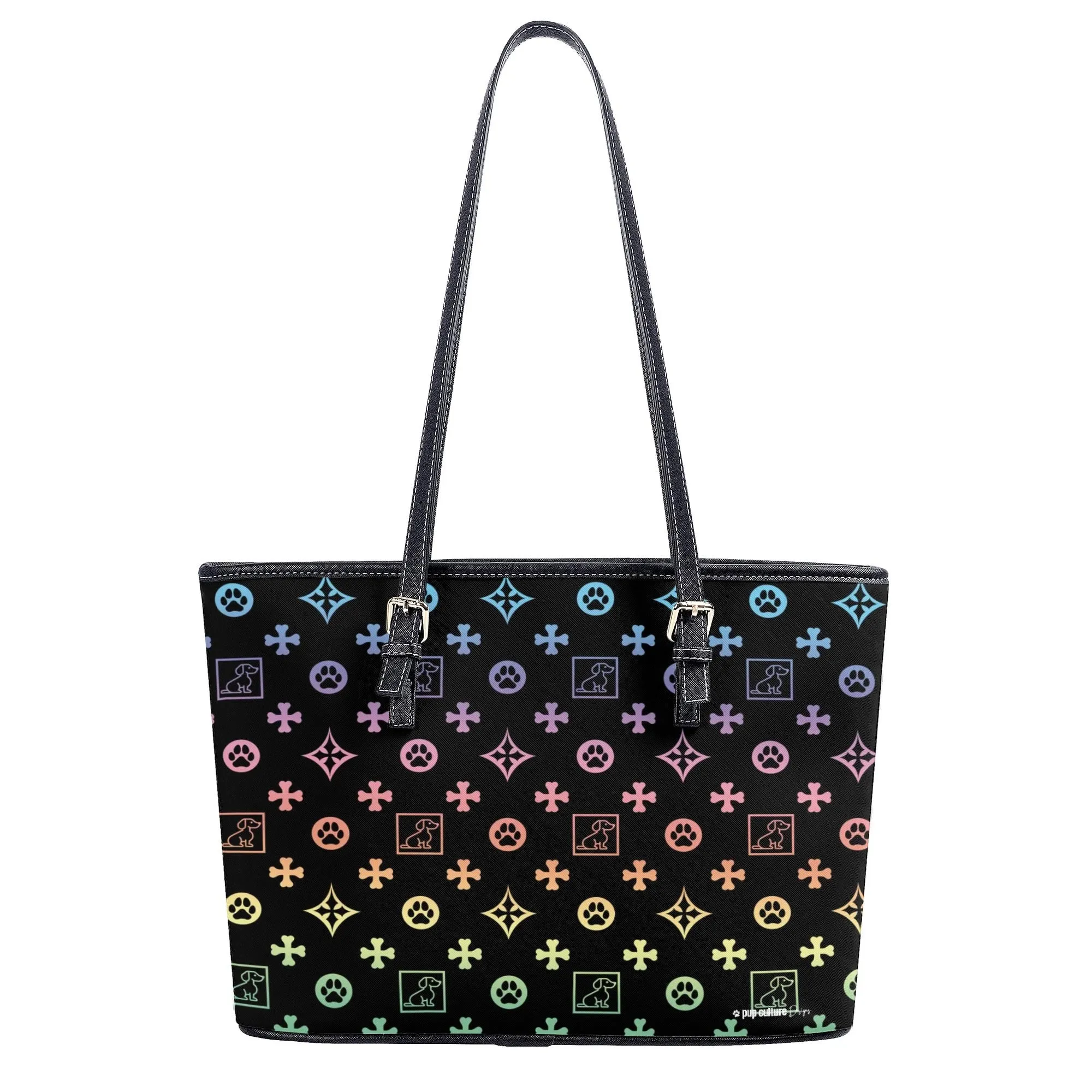 Signature Dog Lover Motif Durable Handbag Black with Ombre Overlay