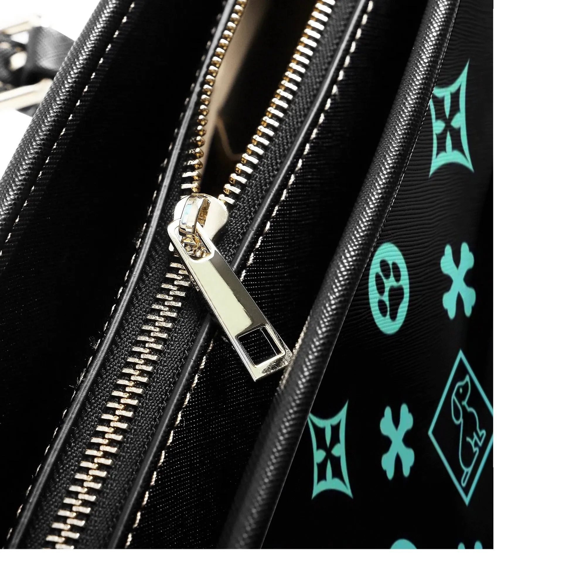 Signature Dog Lover Motif Durable Handbag Black with Ombre Overlay