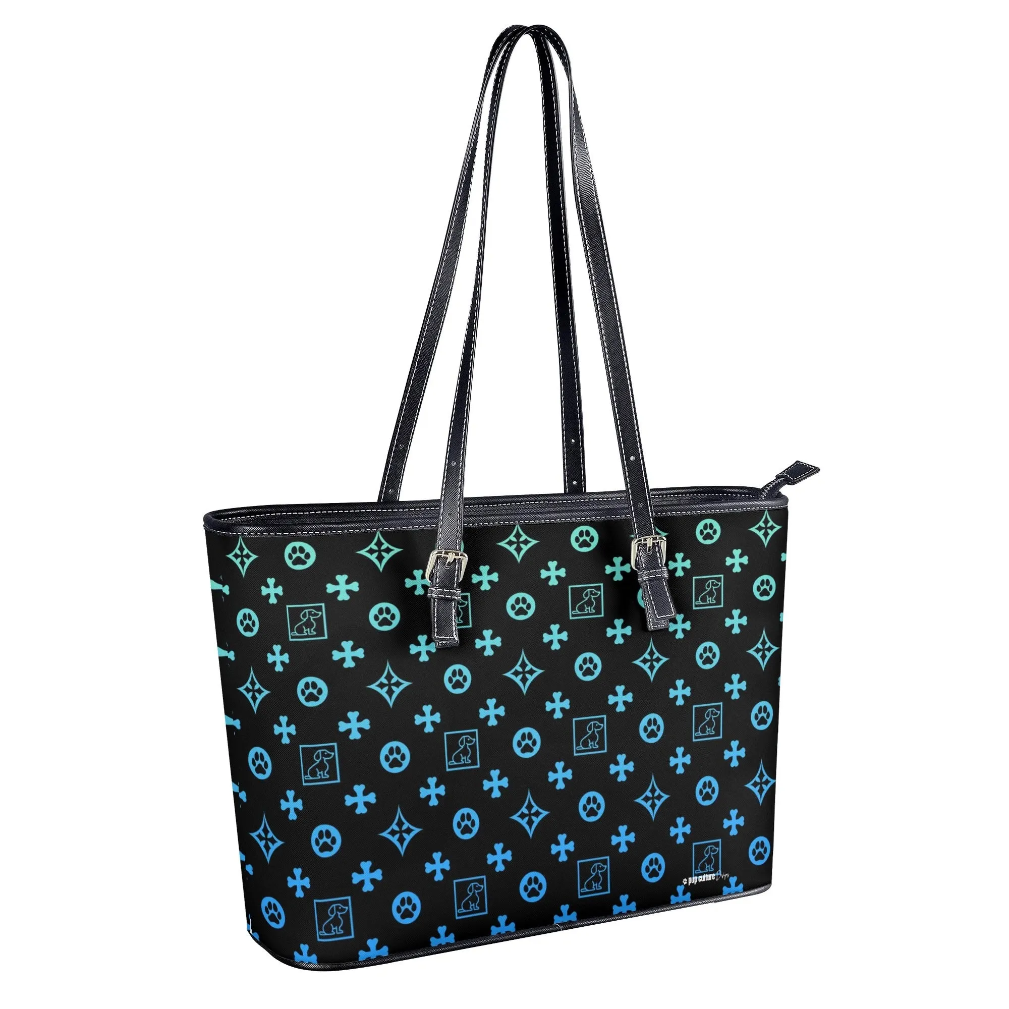 Signature Dog Lover Motif Durable Handbag Black with Ombre Overlay