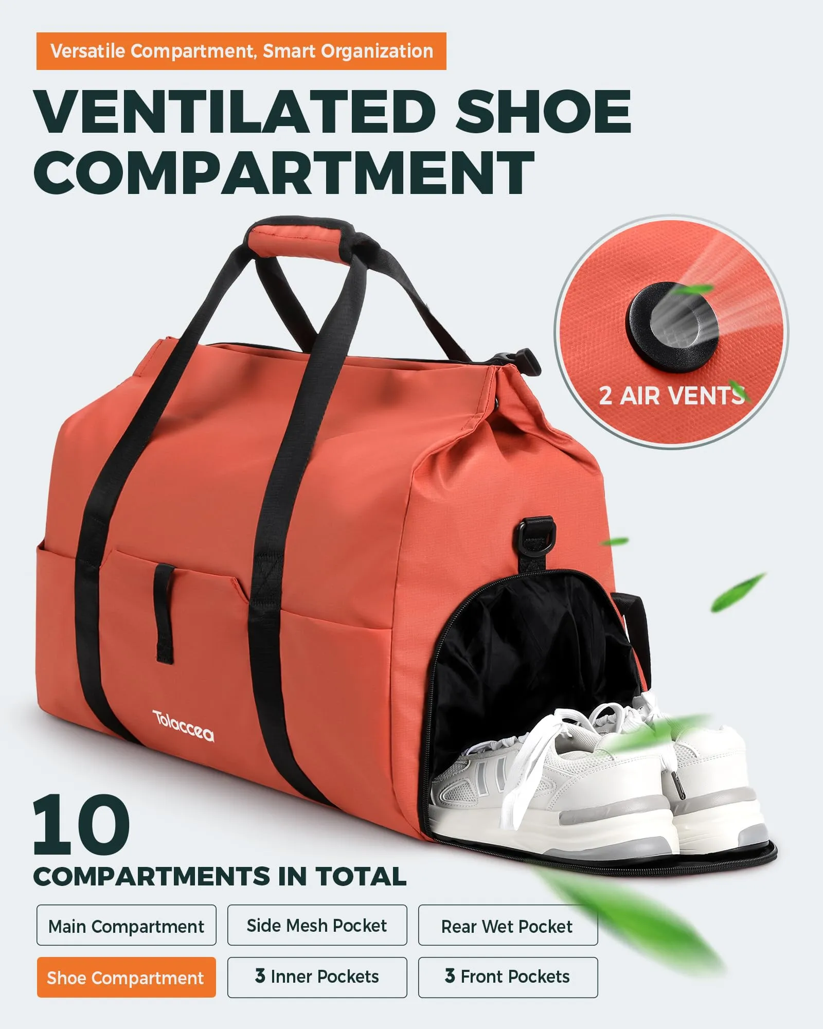 Tolaccea Travel Duffle Bag for Women Men, Lightweight Gym Bag with Shoe Compartment & Wet Pocket, TSA-Friendly Carry On, Expandable 36-52L Roll-Top Weekender Overnight Bags (Beige)