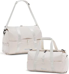Tolaccea Travel Duffle Bag for Women Men, Lightweight Gym Bag with Shoe Compartment & Wet Pocket, TSA-Friendly Carry On, Expandable 36-52L Roll-Top Weekender Overnight Bags (Beige)