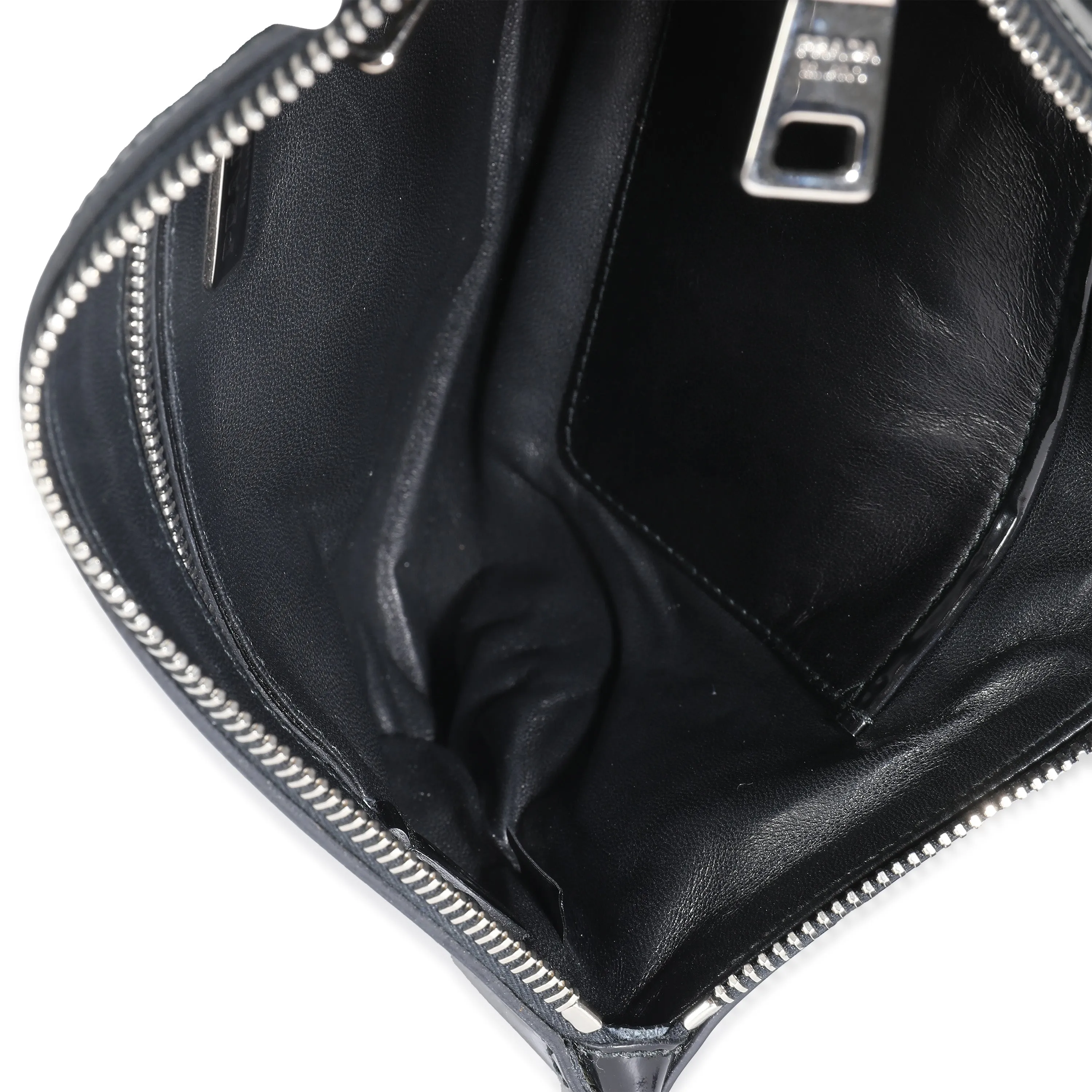 Trendy Inspired Prada Black Spazzolato Flower Zip Pouch