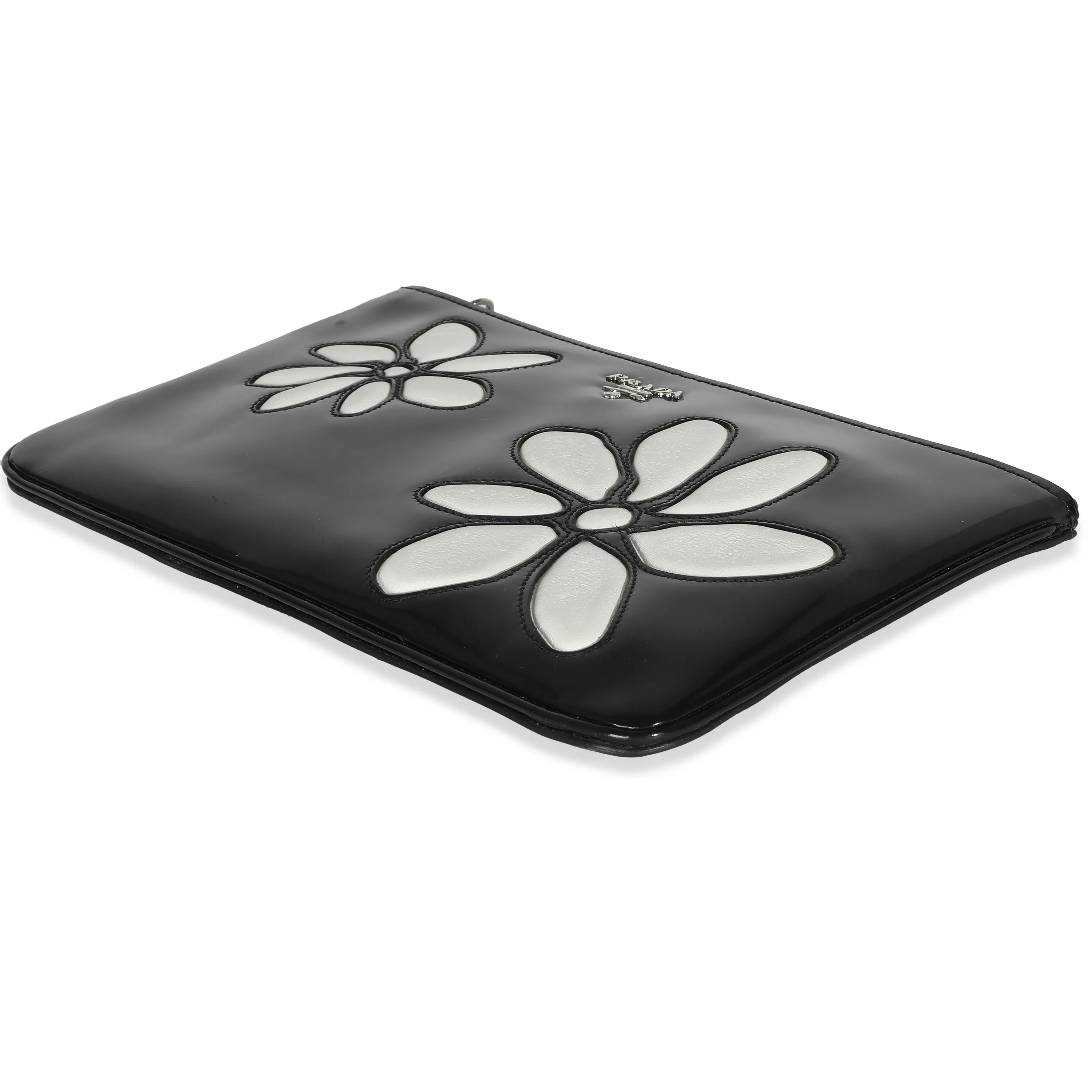 Trendy Inspired Prada Black Spazzolato Flower Zip Pouch